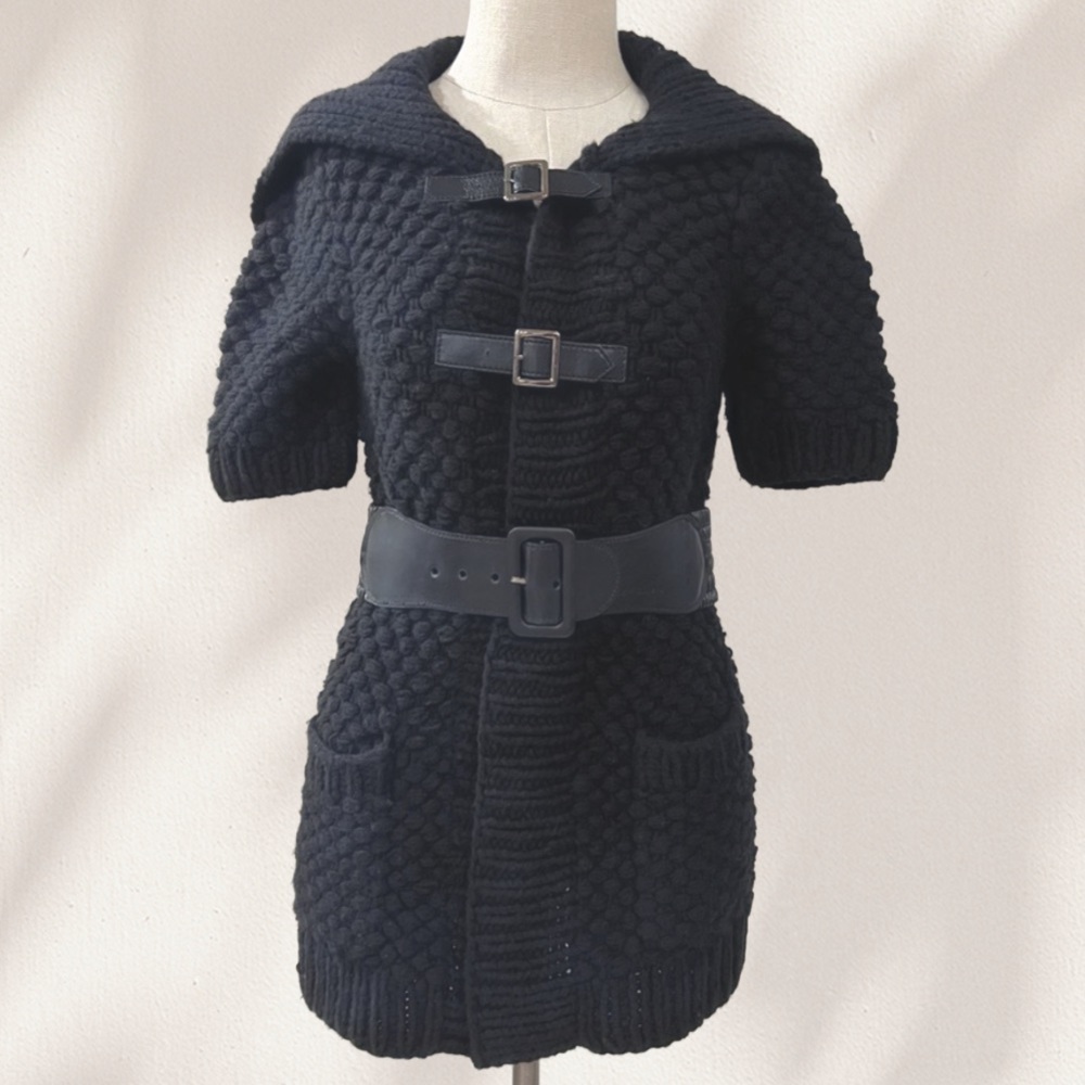 [Alice + Olivia] - Black Chunky Cardigan Buckle Sweater